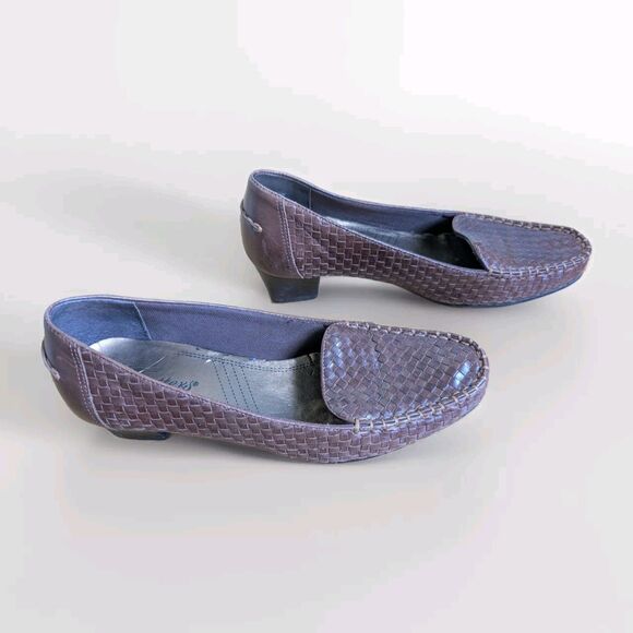 Trotters Women’s 7.5M Brown Leather Woven Loafers Slip-On Block Heel Shoes - Picture 3 of 12